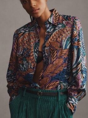 BANJANAN Cora stunning botanical print button down shirt - size XS NWT 🌟